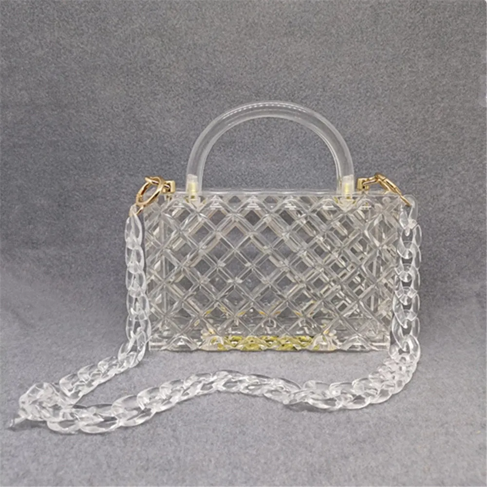 Luxy Moon Clear Acrylic Box Evening Bag Women Summer Handle Clutch Purses