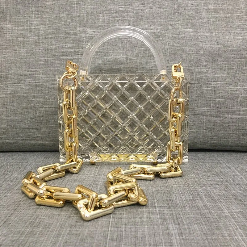 Luxy Moon Clear Acrylic Box Evening Bag Women Summer Handle Clutch Purses