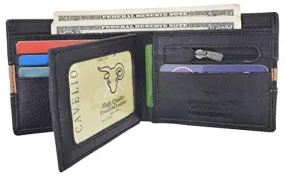 Men's Premium Center Flap Card ID Holder Bifold Wallet With Zipper Coin Pocket