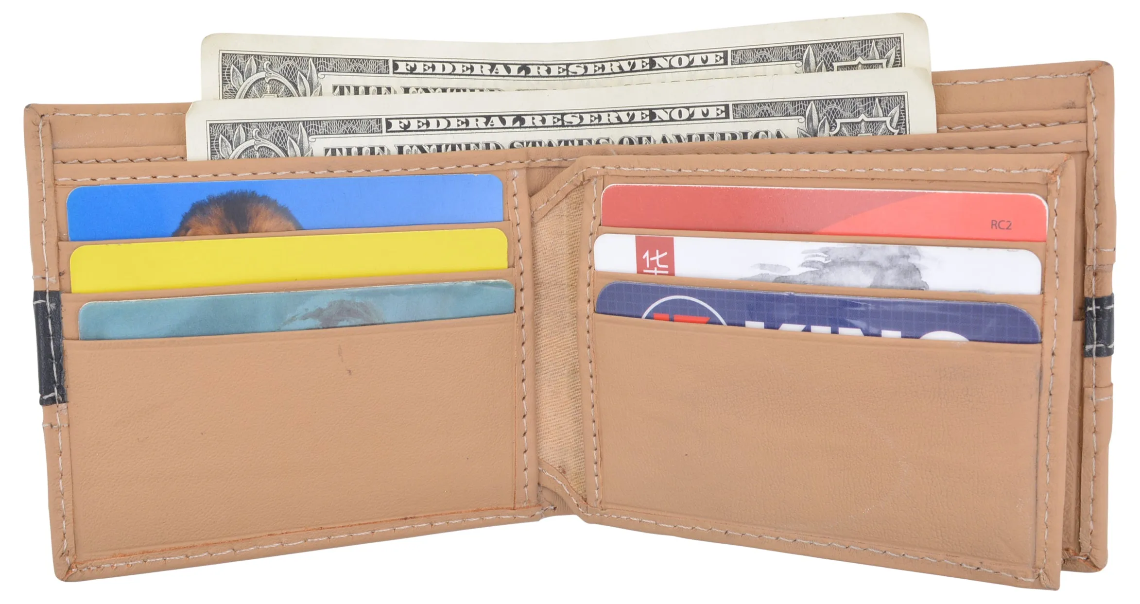 Men's Premium Center Flap Card ID Holder Bifold Wallet With Zipper Coin Pocket