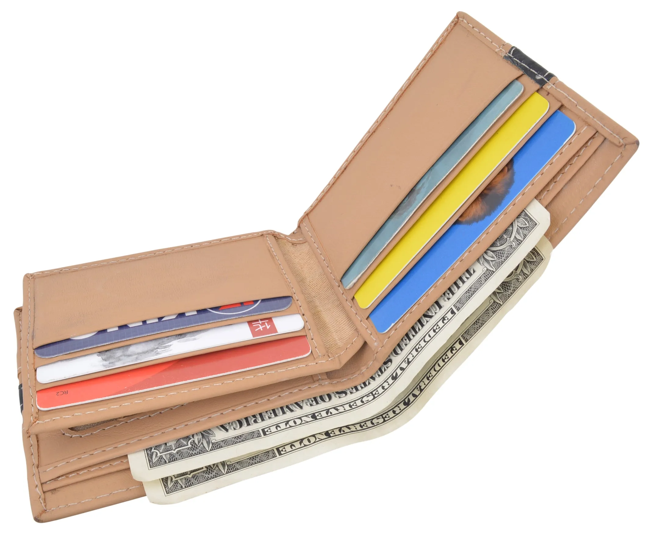 Men's Premium Center Flap Card ID Holder Bifold Wallet With Zipper Coin Pocket