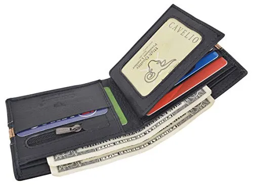 Men's Premium Center Flap Card ID Holder Bifold Wallet With Zipper Coin Pocket