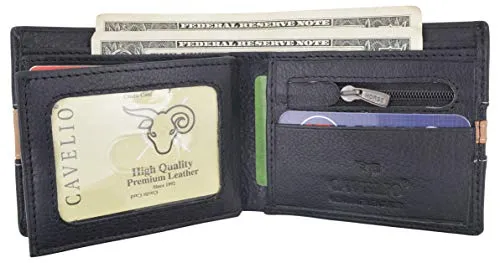 Men's Premium Center Flap Card ID Holder Bifold Wallet With Zipper Coin Pocket