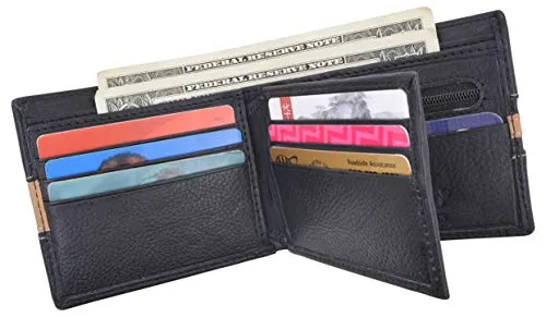 Men's Premium Center Flap Card ID Holder Bifold Wallet With Zipper Coin Pocket