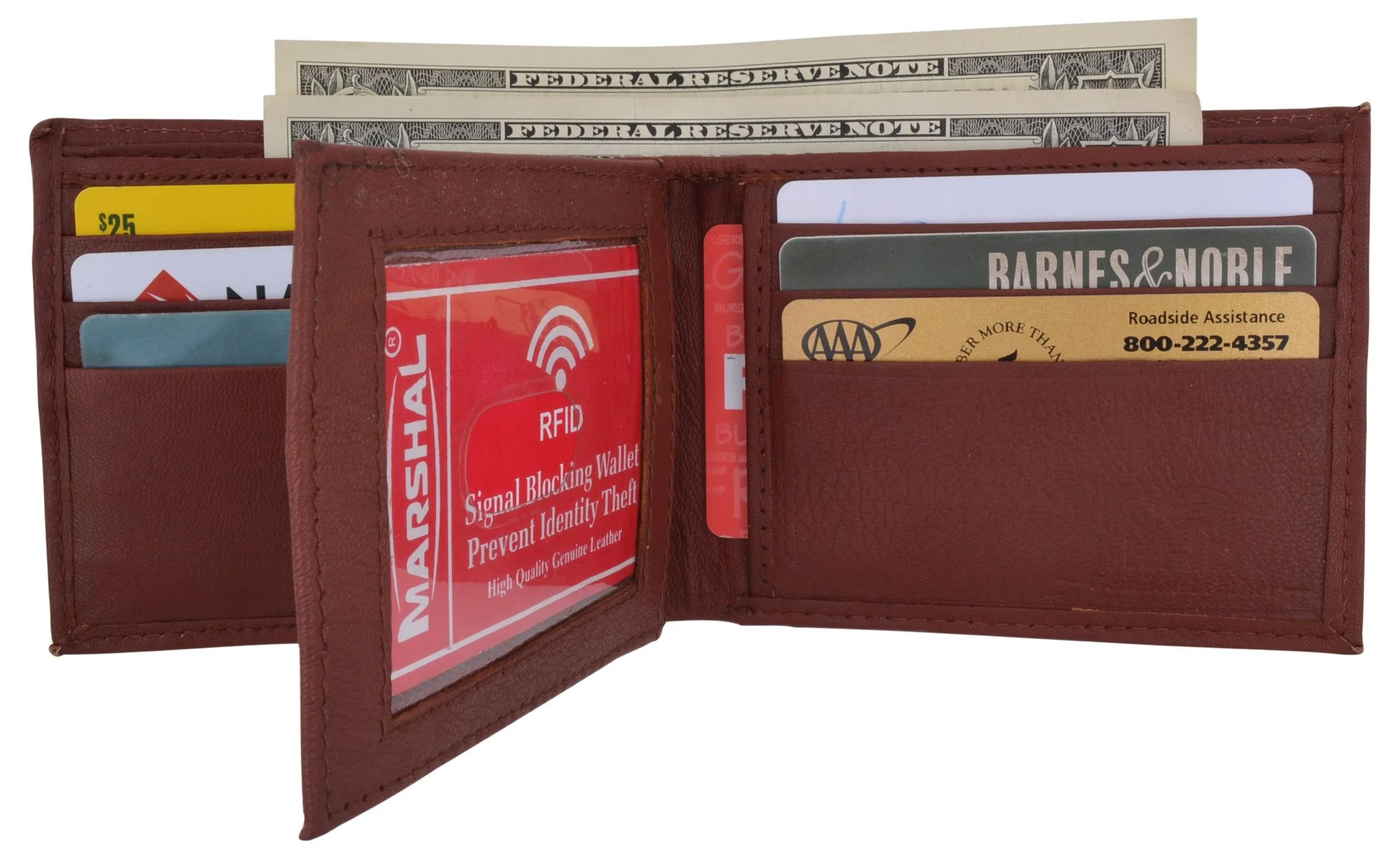Mens RFID Blocking Leather Center Flap Bifold Compact Card ID Wallet / RFID52GT