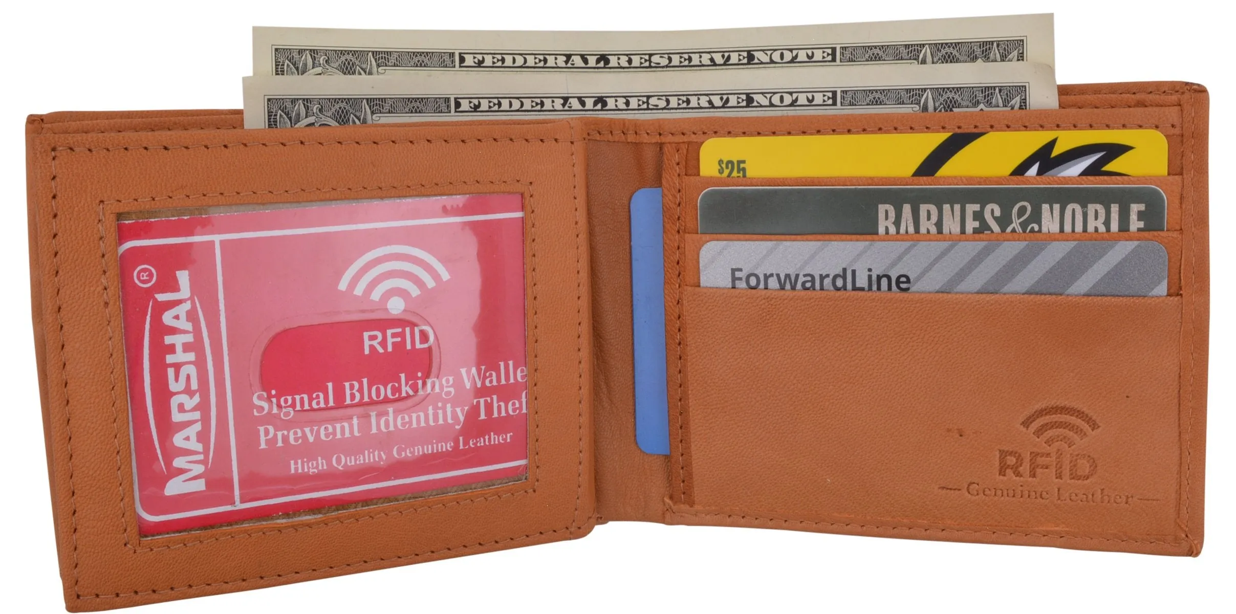 Mens RFID Blocking Leather Center Flap Bifold Compact Card ID Wallet / RFID52GT