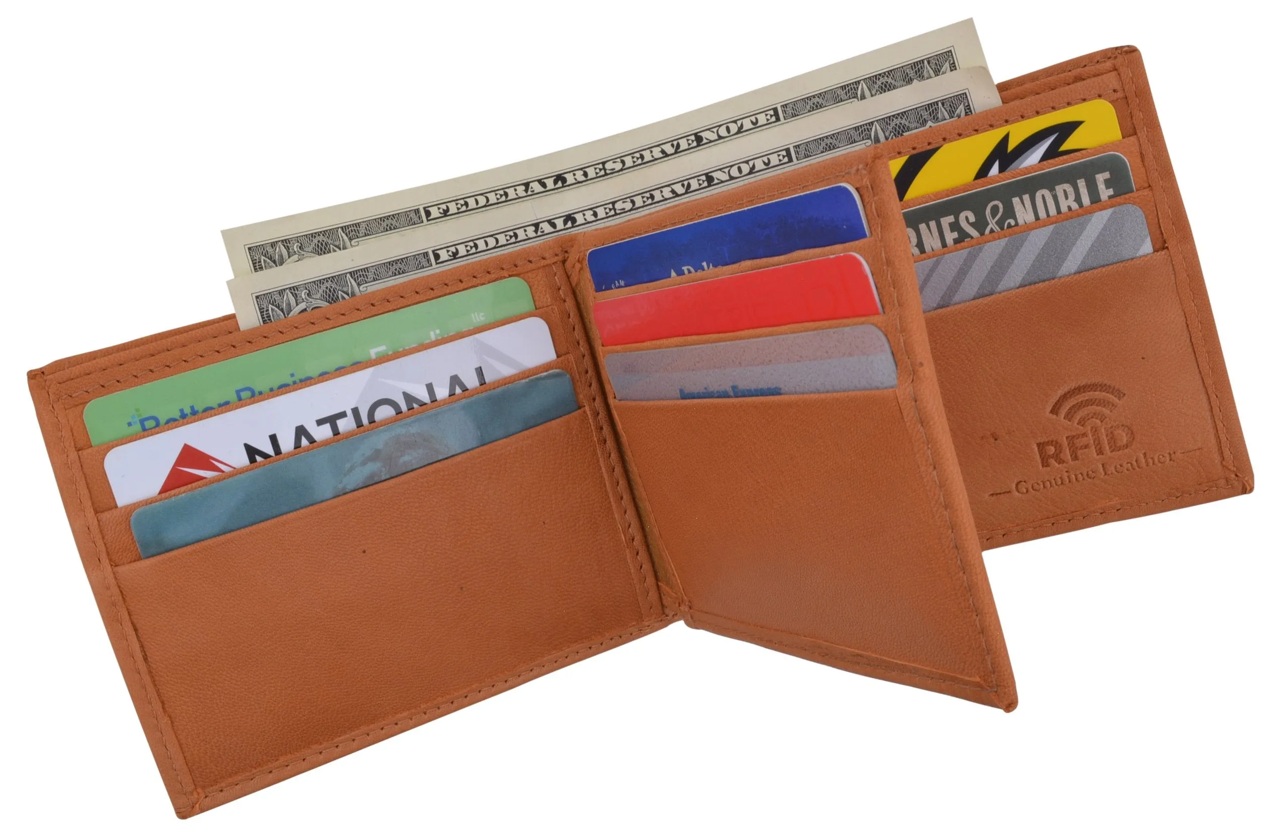 Mens RFID Blocking Leather Center Flap Bifold Compact Card ID Wallet / RFID52GT