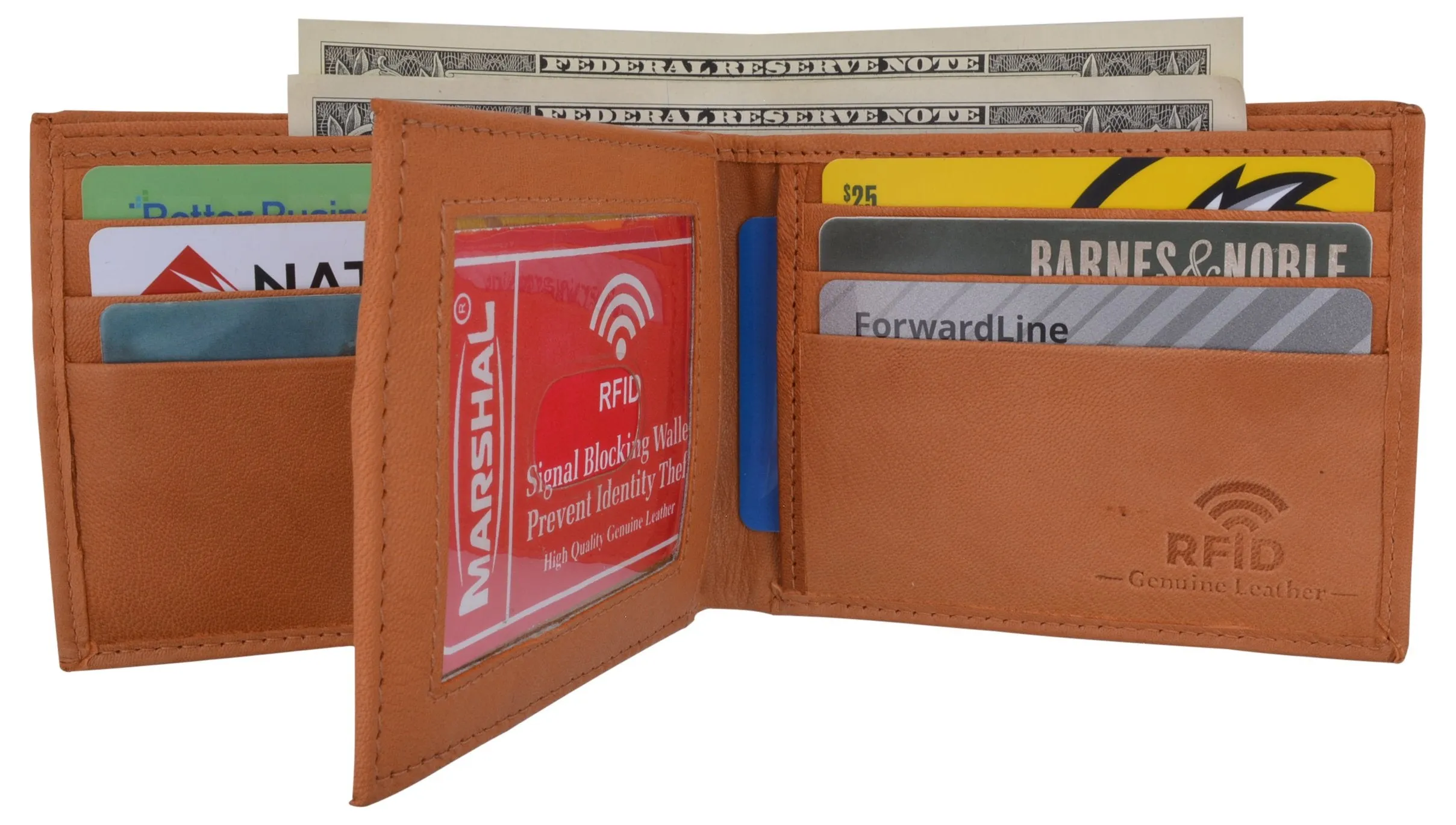 Mens RFID Blocking Leather Center Flap Bifold Compact Card ID Wallet / RFID52GT
