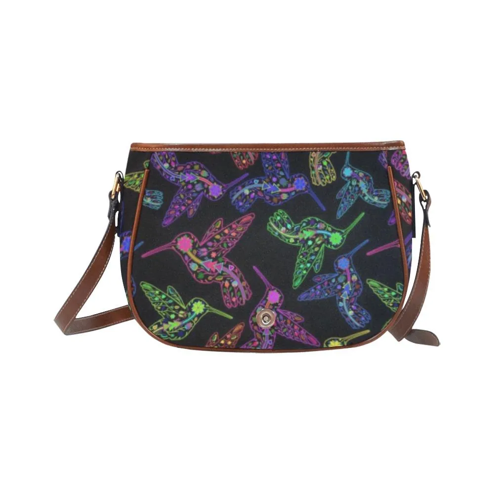 Neon Floral Hummingbirds Saddle Bag/Large