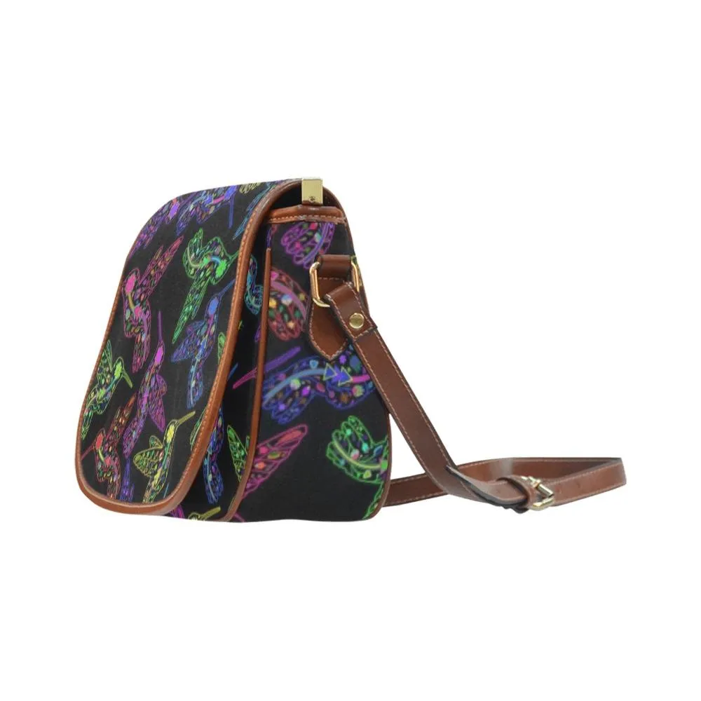Neon Floral Hummingbirds Saddle Bag/Large
