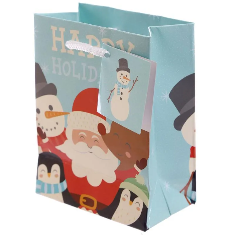 Pack of 6 - Christmas - Happy Holidays Party Gift Bags 14 x 6 x 11cm (Pk6)