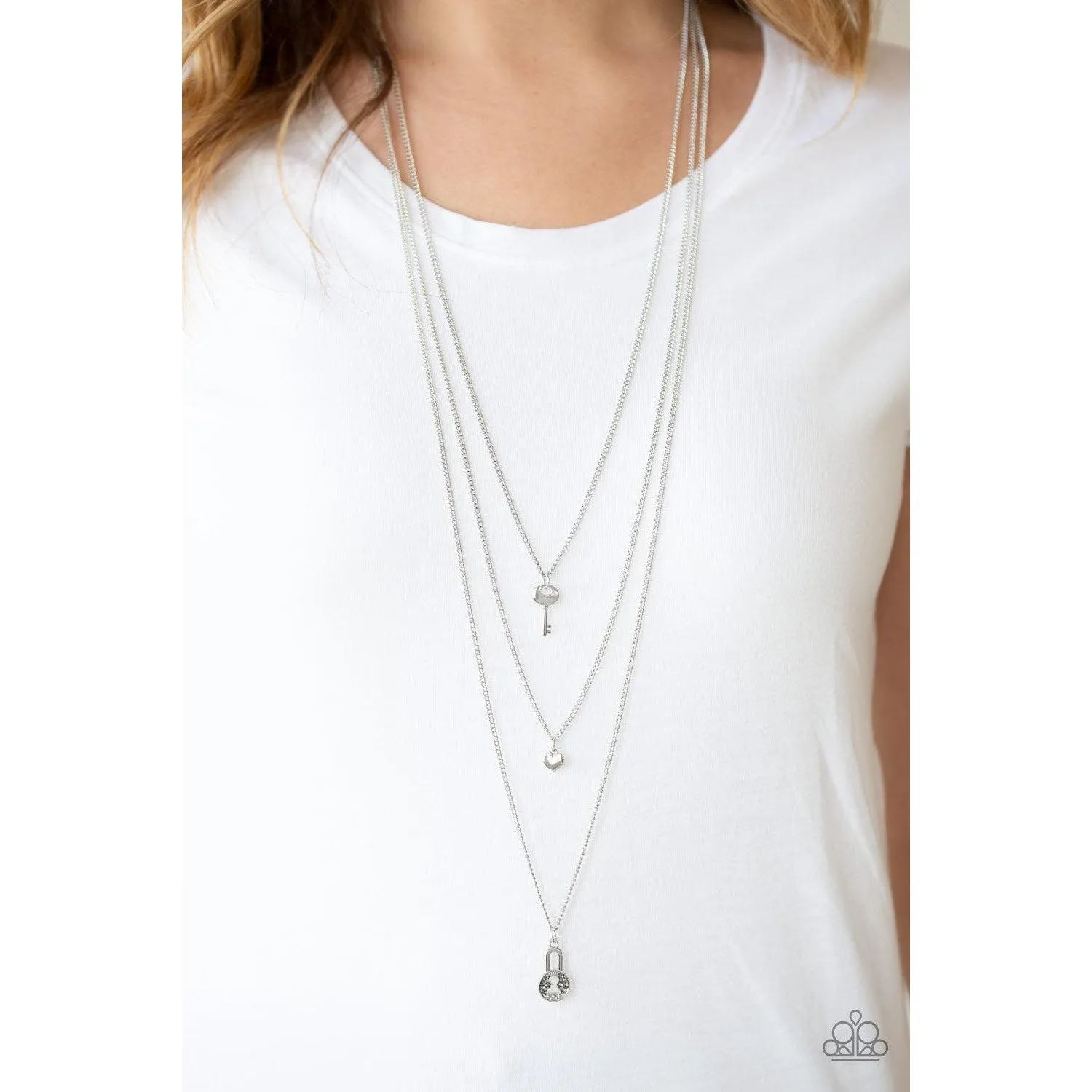 Paparazzi Secret Heart - Silver Necklace & Earrings Set