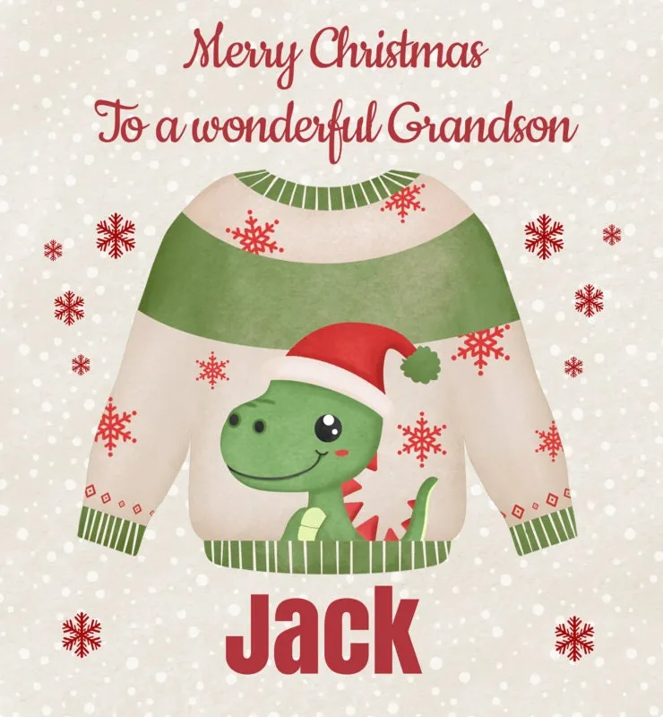 Personalised Christmas Gift Bag Dinosaur, Grandson Christmas, Dinosaur Jumper Gift Bag Son, Daughter Secret Santa