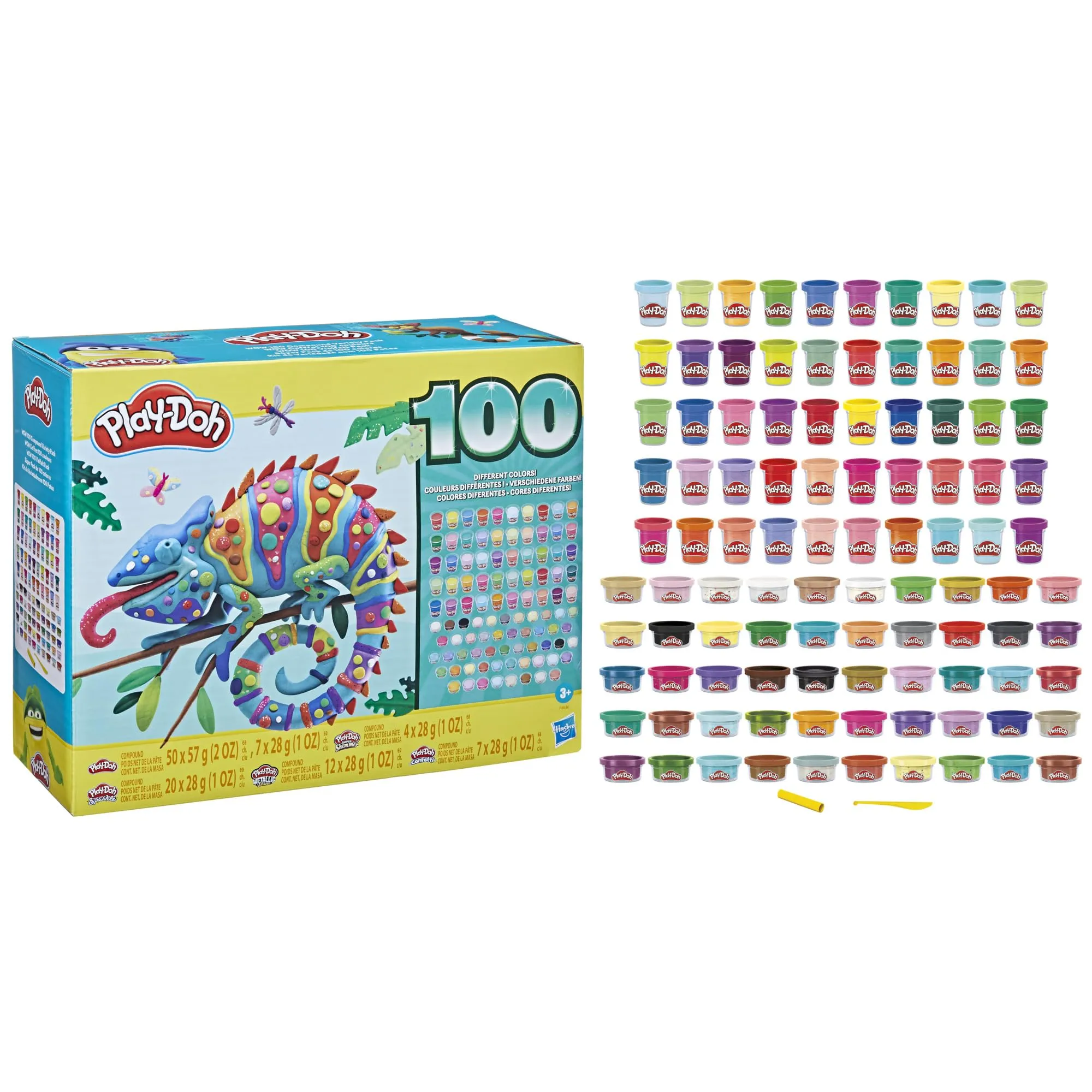 Play-Doh Wow 100 Bulk Modeling Compound Variety Pack, 100 Cans Including Sparkle, Super Shimmer, Metallic and Confetti, Back to School Gifts & Prizes, Preschool Toys, Ages 3 