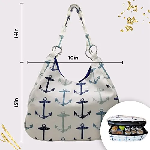 Portovino Swankey White Coastal Wine Tote Holds 4 Bottles Flask Compartment