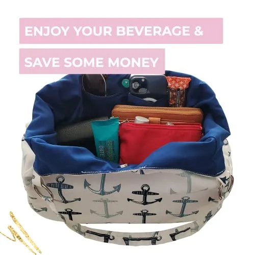 Portovino Swankey White Coastal Wine Tote Holds 4 Bottles Flask Compartment