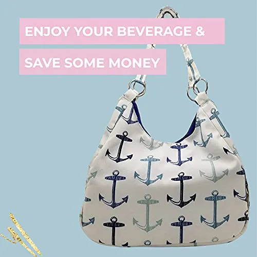 Portovino Swankey White Coastal Wine Tote Holds 4 Bottles Flask Compartment
