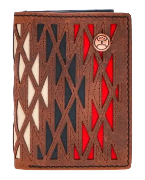 "CHAPAWEE" TRIFOLD HOOEY WALLET IVORY/RED W/LASER CUT AZTEC PRINT