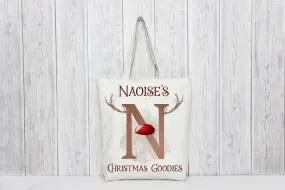 Red Nose Antler Initial Christmas Bag