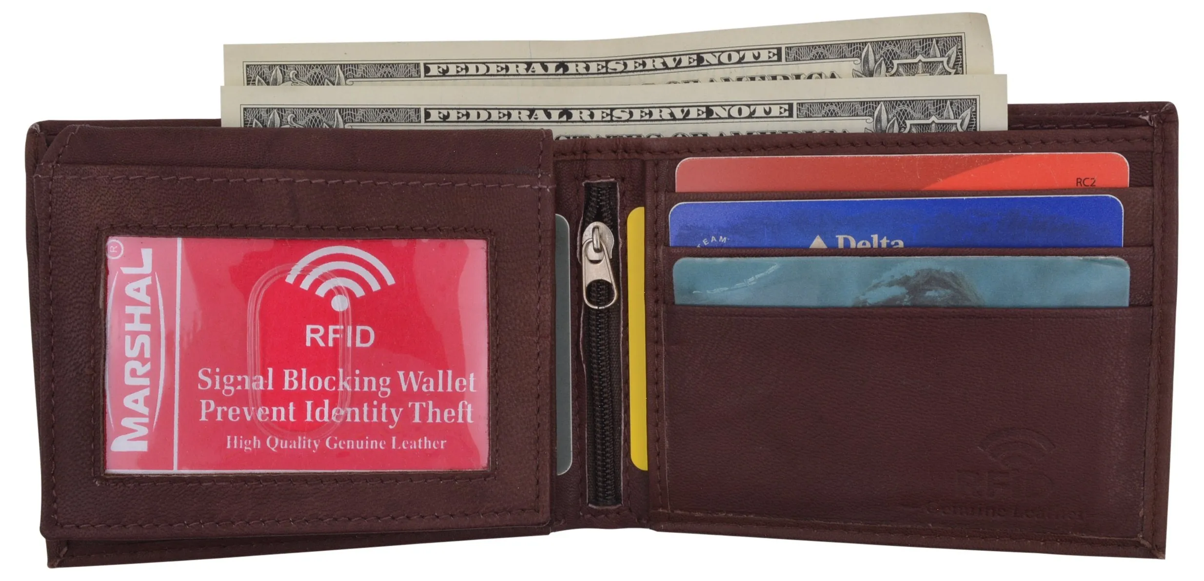 RFID Blocking Men's Leather ID Window Flap-Up Bifold Wallet / RFID533GT