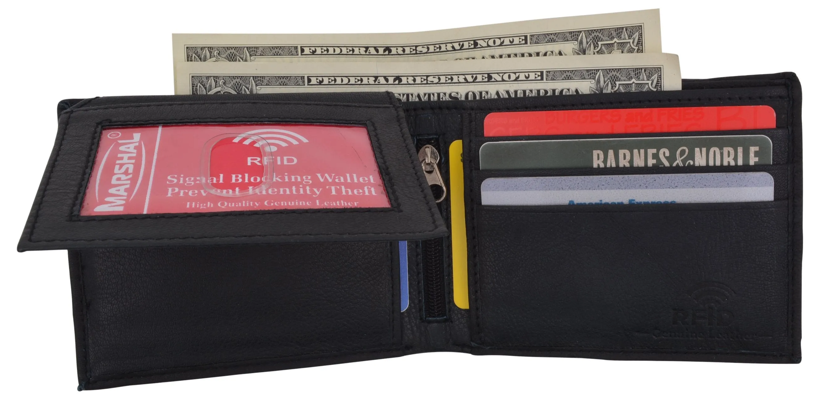 RFID Blocking Men's Leather ID Window Flap-Up Bifold Wallet / RFID533GT