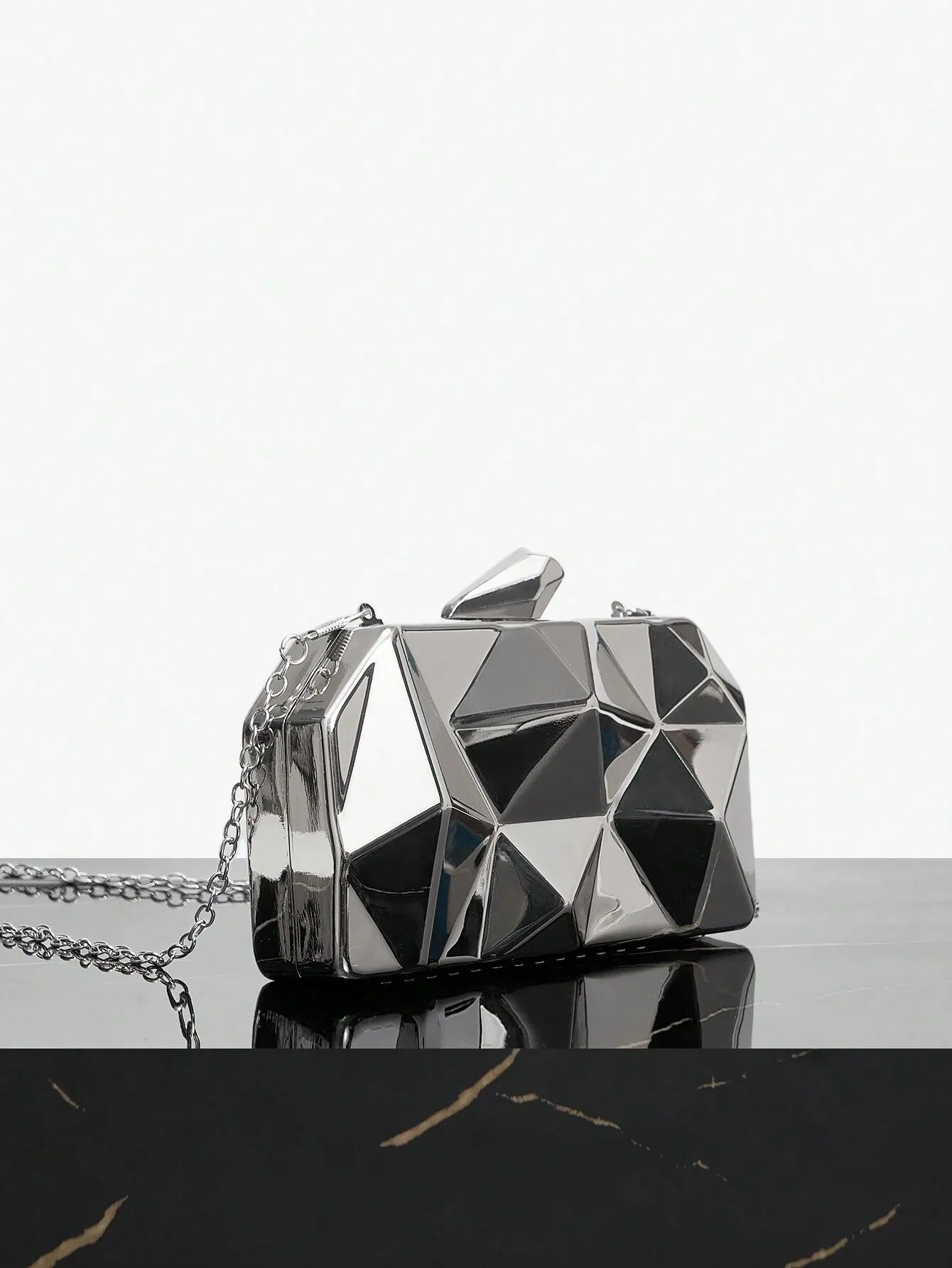 SHEIN SXY Silver Irregular Geometric Shaped Fashion Evening Bag
