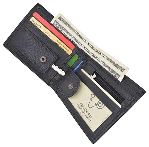 Slim Mens Bifold Wallet Premium Leather Credit Card ID Holder Key Pocket Wallet