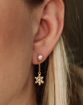 Snowflake Pearl Dangle Earrings Gold