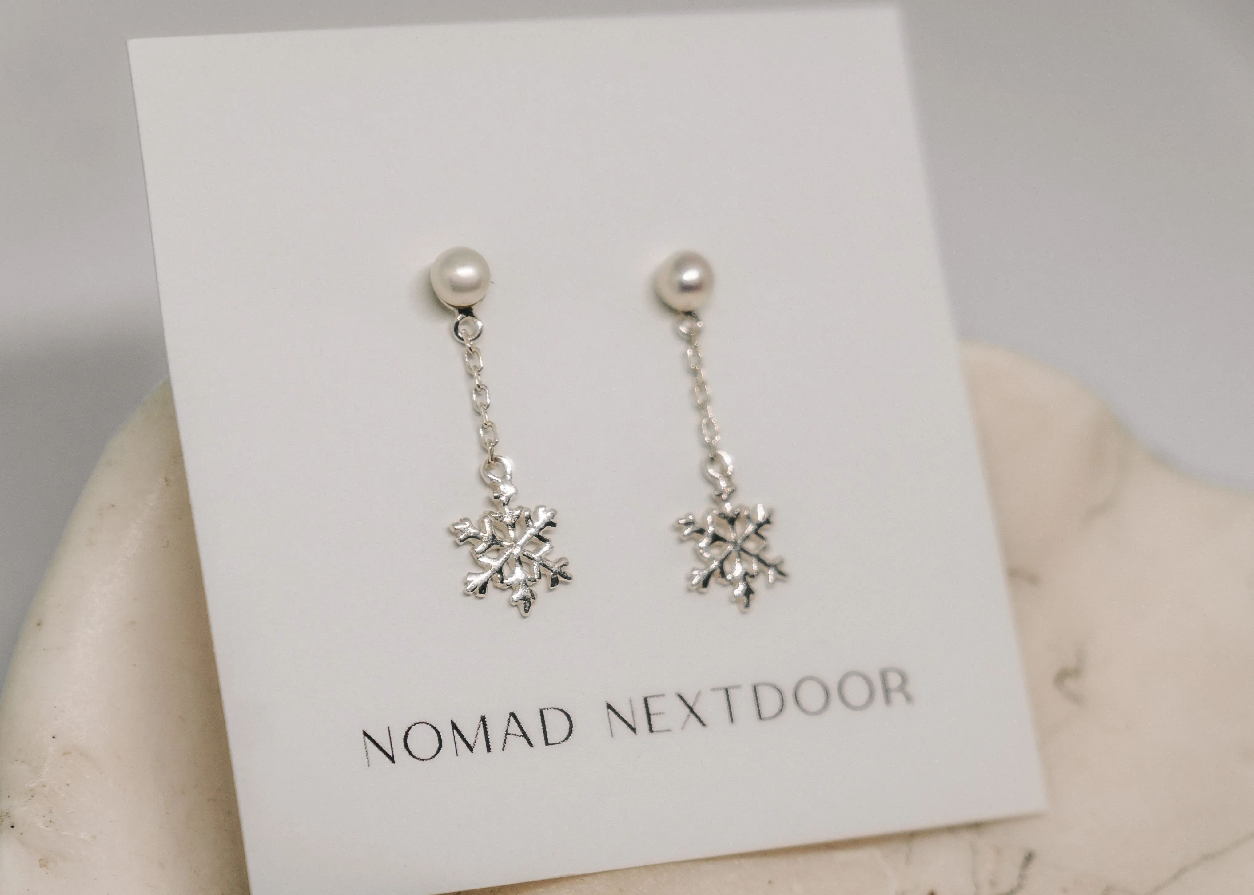 Snowflake Pearl Dangle Earrings Silver