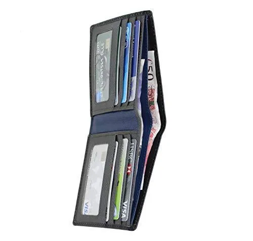 STARHIDE Mens RFID Blocking Bifold Genuine Leather Notecase Wallet 1160 Black Grey Blue