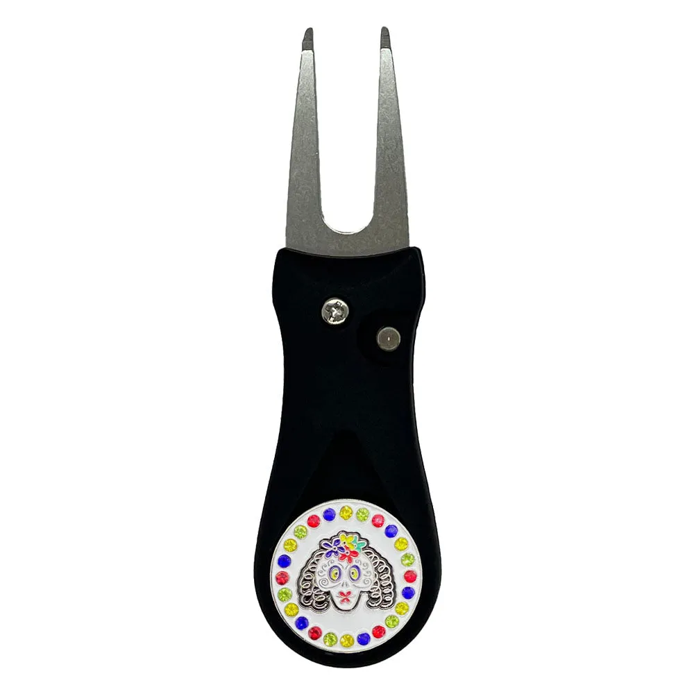Sugar Skull Golf Ball Marker With Colored Divot Repair Tool