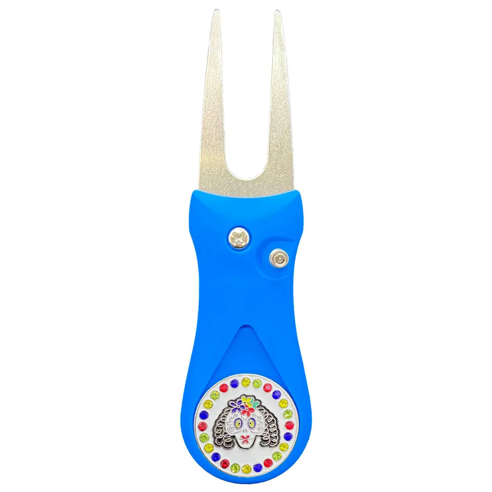 Sugar Skull Golf Ball Marker With Colored Divot Repair Tool