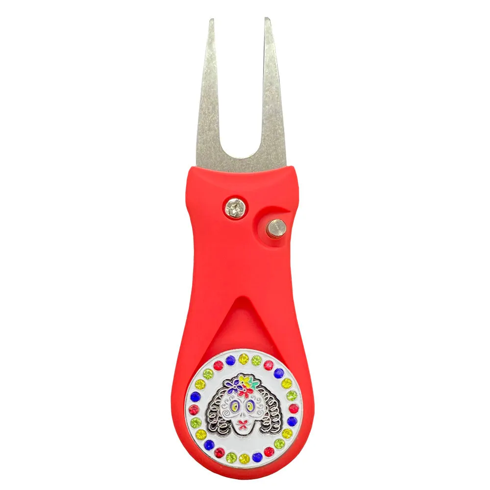 Sugar Skull Golf Ball Marker With Colored Divot Repair Tool