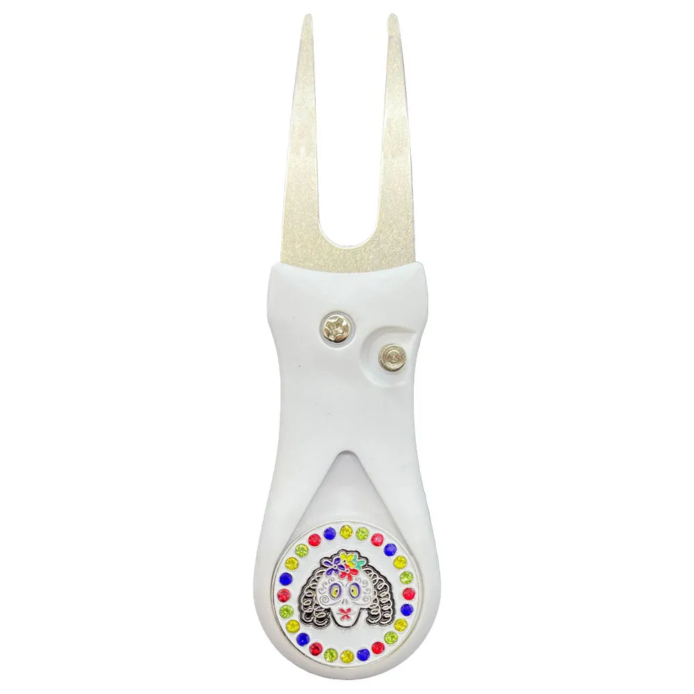 Sugar Skull Golf Ball Marker With Colored Divot Repair Tool