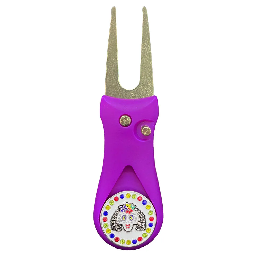 Sugar Skull Golf Ball Marker With Colored Divot Repair Tool