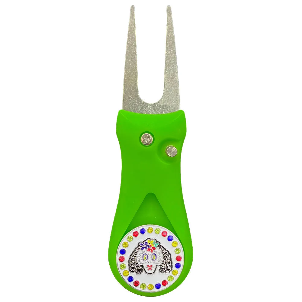 Sugar Skull Golf Ball Marker With Colored Divot Repair Tool
