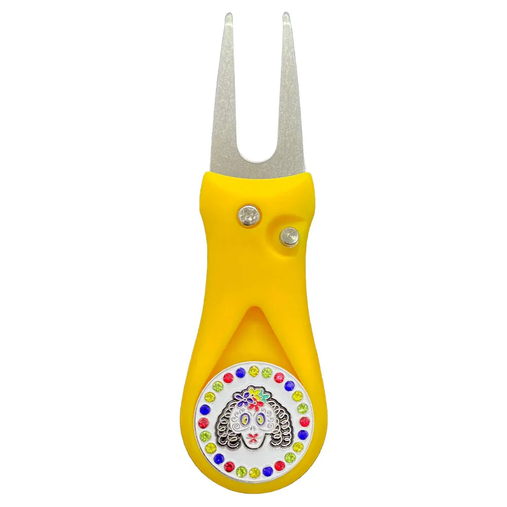 Sugar Skull Golf Ball Marker With Colored Divot Repair Tool