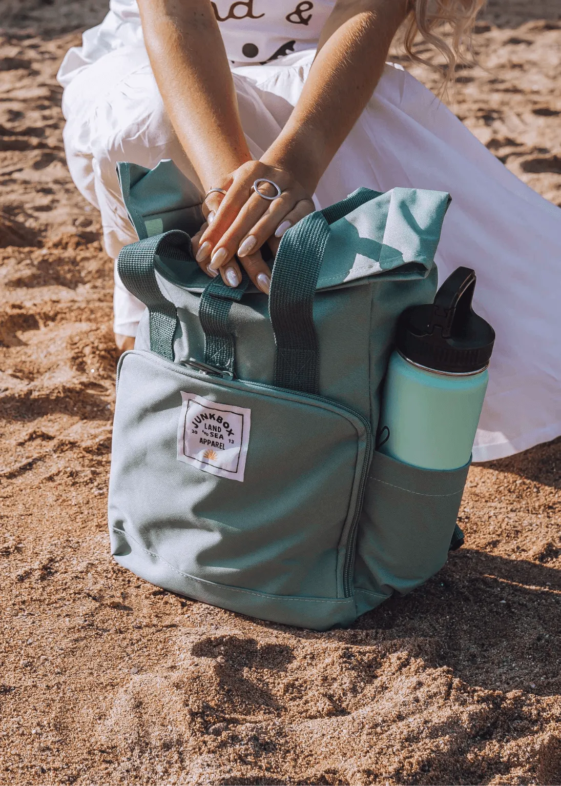 'The Mini' Recycled Roll-Top Backpack in Sage Green