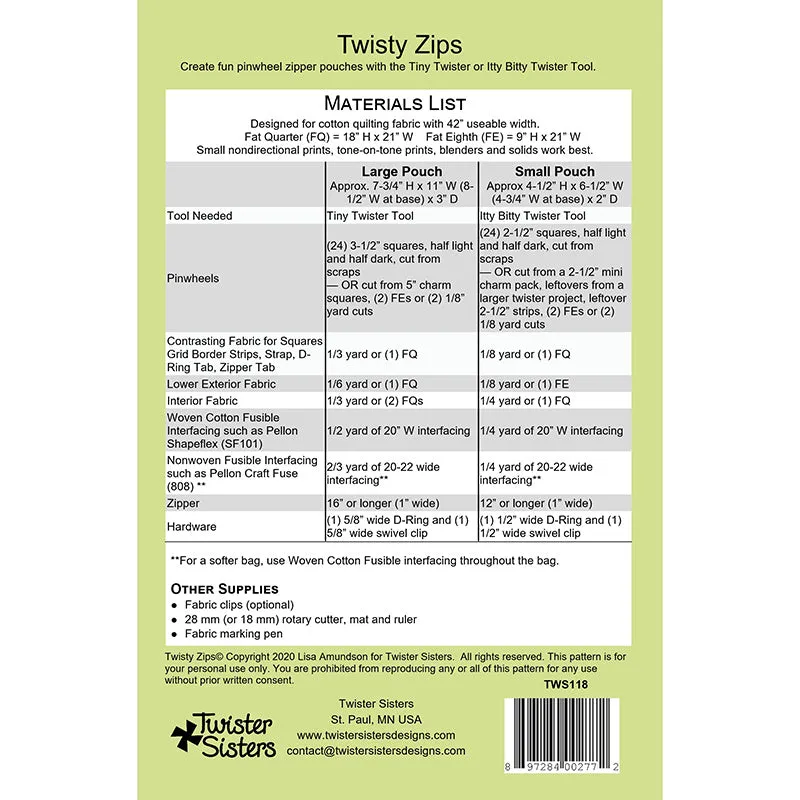 Twisty Zips Pattern