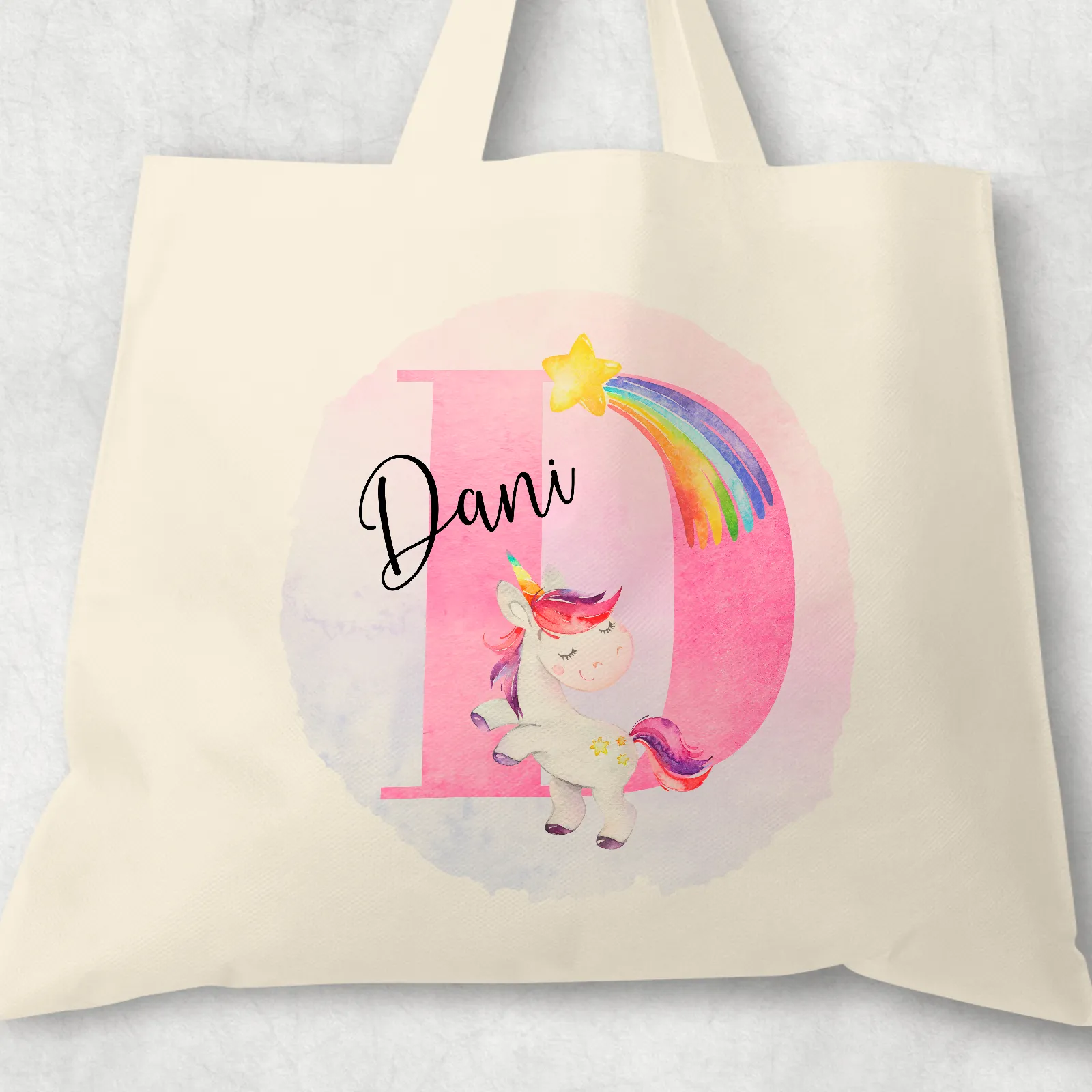 Unicorn Alphabet Watercolour Tote Bag