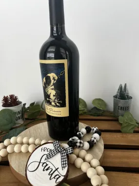 Wine Bottle Hang Tag with Wood Bead - Santa Detail
