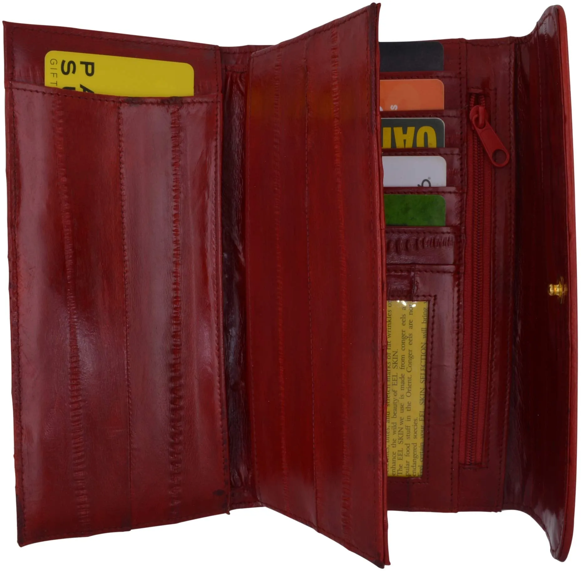 Women's Deluxe Eel Skin Leather Card ID Removable Checkbook Holder Wallet with Coin Pouch