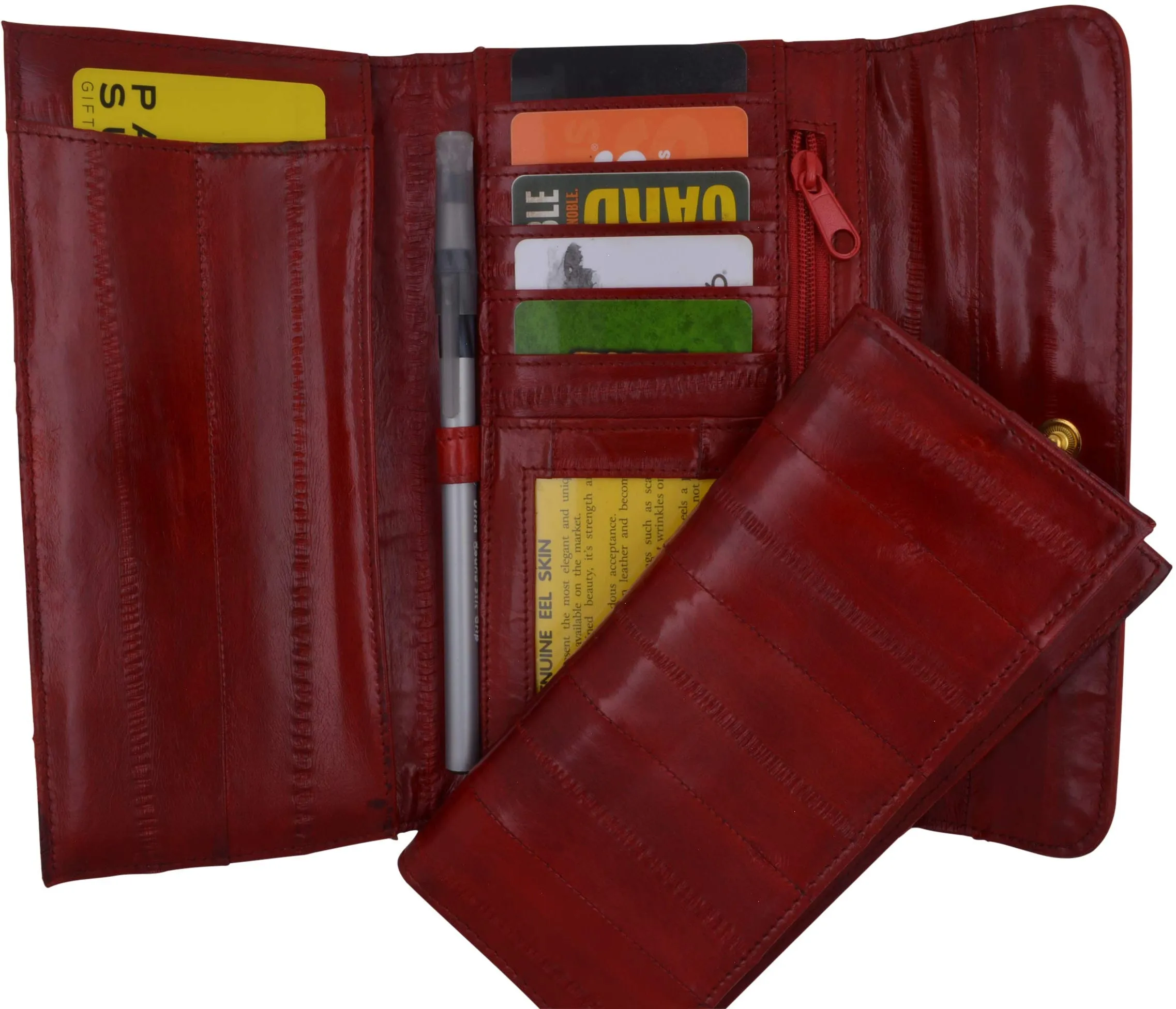 Women's Deluxe Eel Skin Leather Card ID Removable Checkbook Holder Wallet with Coin Pouch