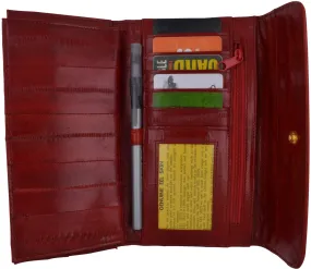 Women's Deluxe Eel Skin Leather Card ID Removable Checkbook Holder Wallet with Coin Pouch