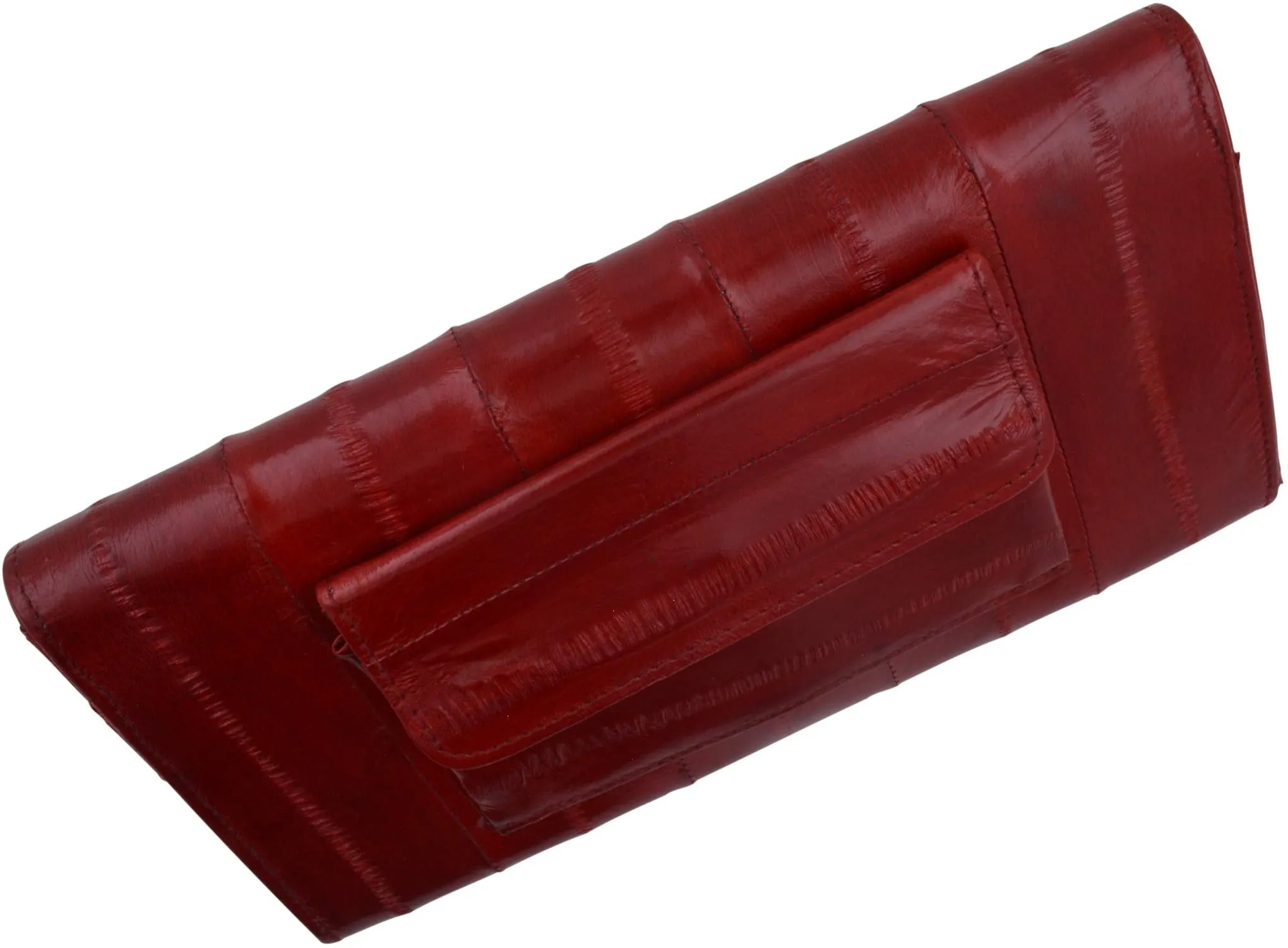 Women's Deluxe Eel Skin Leather Card ID Removable Checkbook Holder Wallet with Coin Pouch
