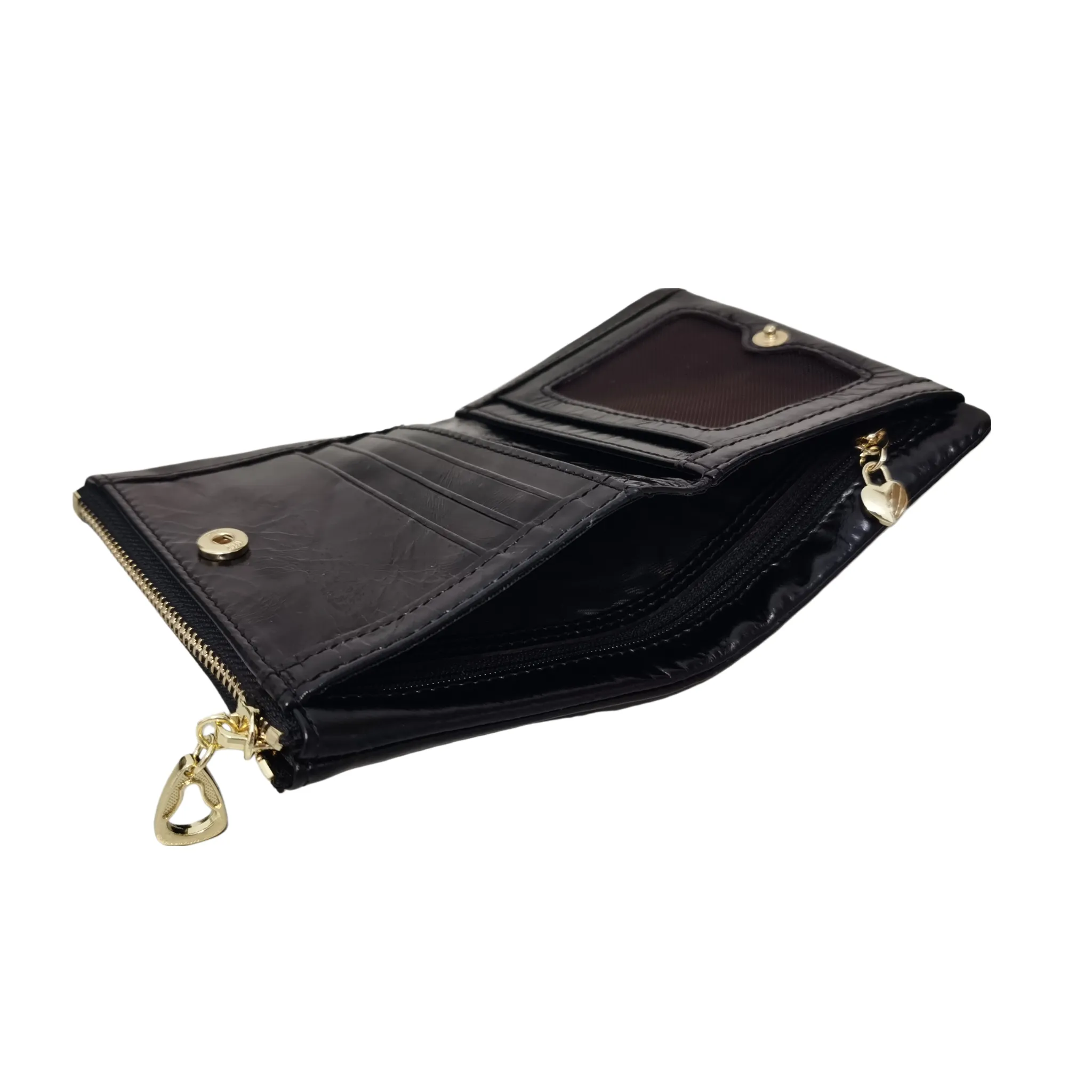 Women's genuine waxed cowhide leather short wallet/coin pouch Button design with zip