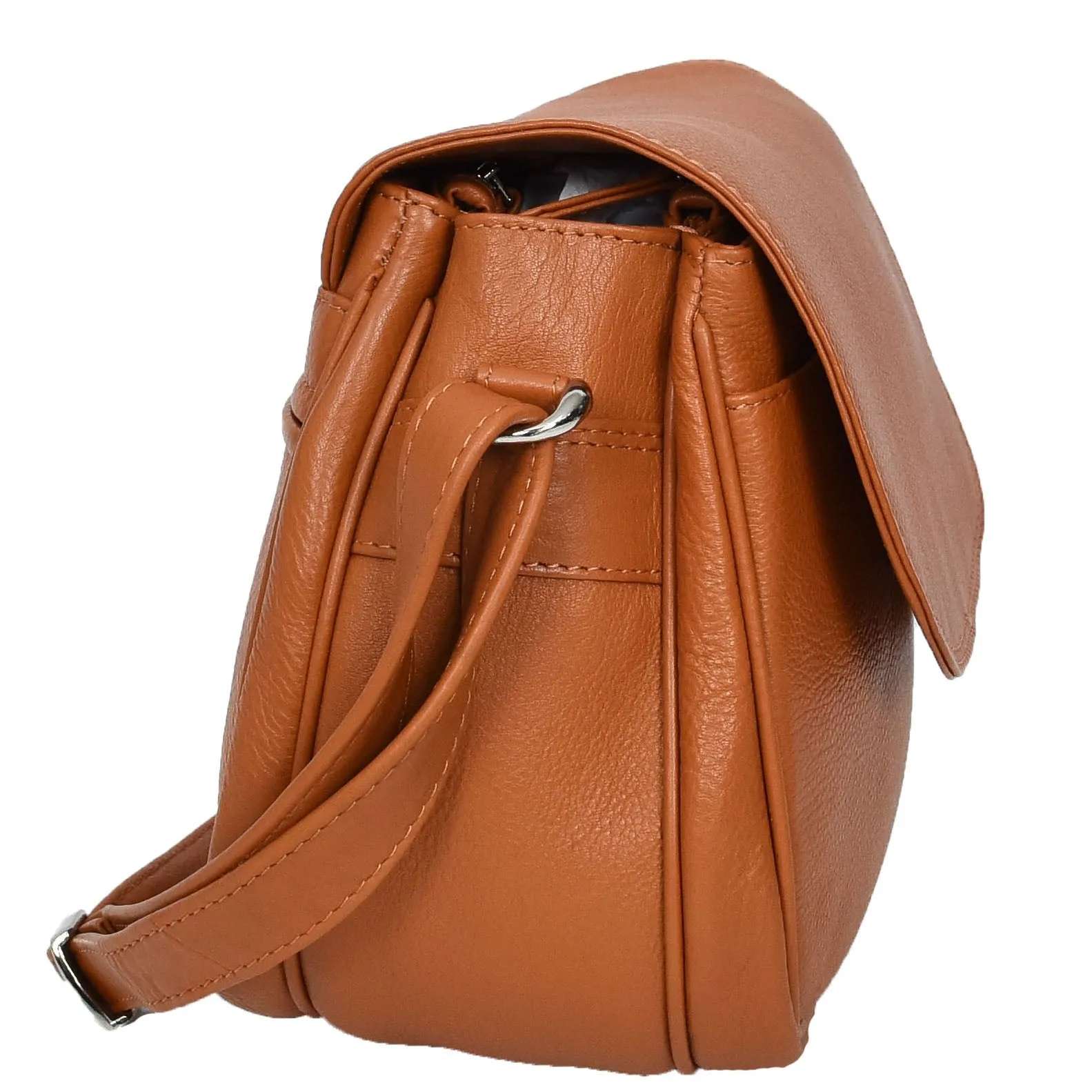 Womens Real Leather Small Crossbody Bag Classic Organiser Multi Pockets Kiera Tan