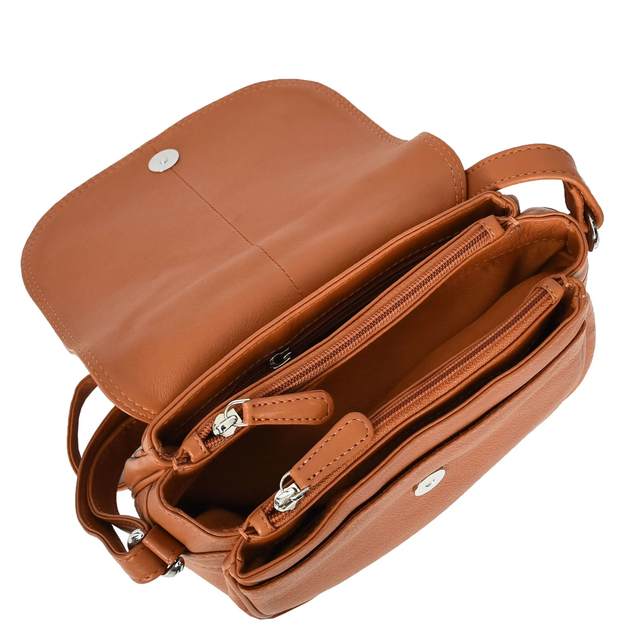 Womens Real Leather Small Crossbody Bag Classic Organiser Multi Pockets Kiera Tan