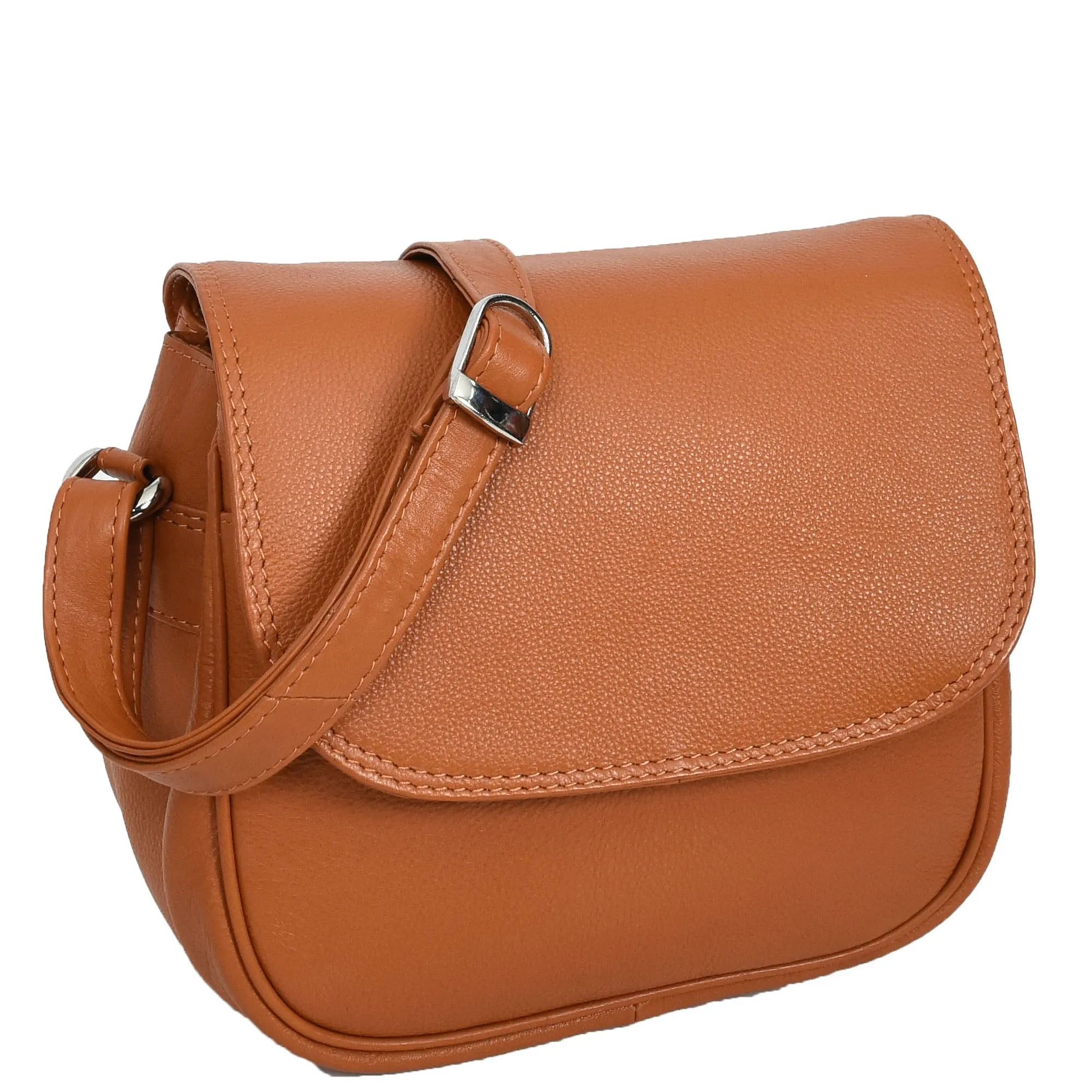Womens Real Leather Small Crossbody Bag Classic Organiser Multi Pockets Kiera Tan
